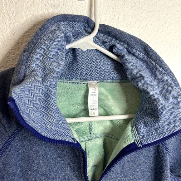 Ivivva Lululemon Shiver Stopper Fleece Pullover Girls Size 12 Blue Herringbone - Picture 2 of 6